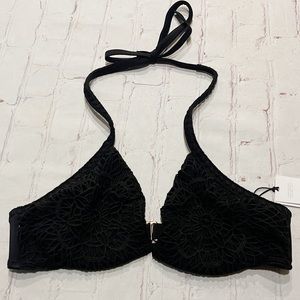 [Shade & Shore] NWT black crochet halter bikini swim top women’s 34B